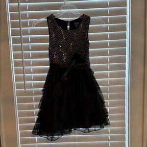 Lily Rose Black Sequin Layered Kids Dress